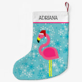 フラミンゴターコイズスノーフレークトロピカルクリスマス スモールクリスマスストッキング (裏面)