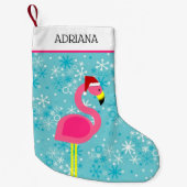 フラミンゴターコイズスノーフレークトロピカルクリスマス スモールクリスマスストッキング (正面)