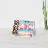 フラミンゴダンスとお祝い誕生日写真 サンキューカード (正面)