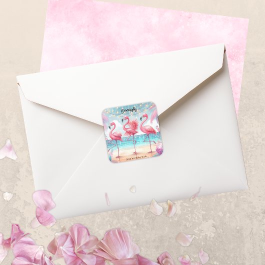 フラミンゴダンスと誕生祝いパーティー スクエアシール