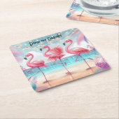 フラミンゴダンスと誕生祝いパーティー スクエアペーパーコースター (アングル)