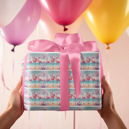 フラミンゴダンスと誕生祝いパーティー ラッピングペーパー