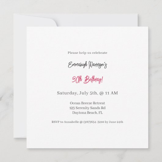 フラミンゴダンスと誕生祝いパーティー 招待状 (裏面)