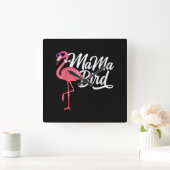 フラミンゴテーマ誕生日ギフト – Mama Bird Flamingo スクエア壁時計 (ホーム)