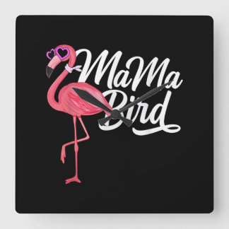 フラミンゴテーマ誕生日ギフト – Mama Bird Flamingo スクエア壁時計