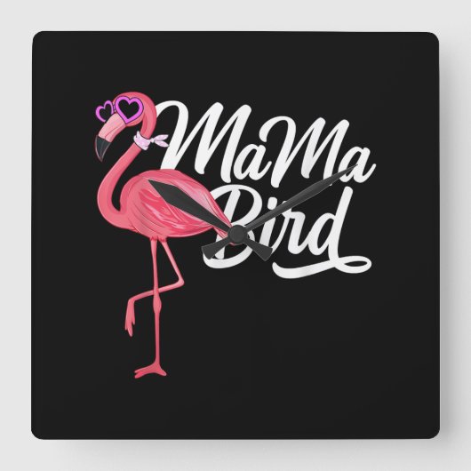 フラミンゴテーマ誕生日ギフト – Mama Bird Flamingo スクエア壁時計 (正面)