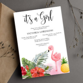 フラミンゴトロピカルその女の子の赤ちゃんシャワー 招待状