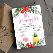 フラミンゴトロピカルその女の子の赤ちゃんシャワー 招待状
