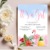 フラミンゴトロピカルその女の子の赤ちゃんシャワー 招待状