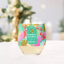 フラミンゴトロピカルガーデンティール（緑がかった色） ステムなしワイングラス