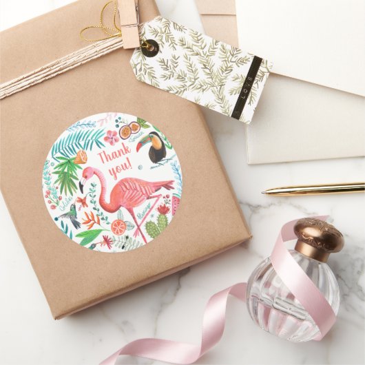 フラミンゴトロピカルガールズ誕生日 ラウンドシール (ギフト)