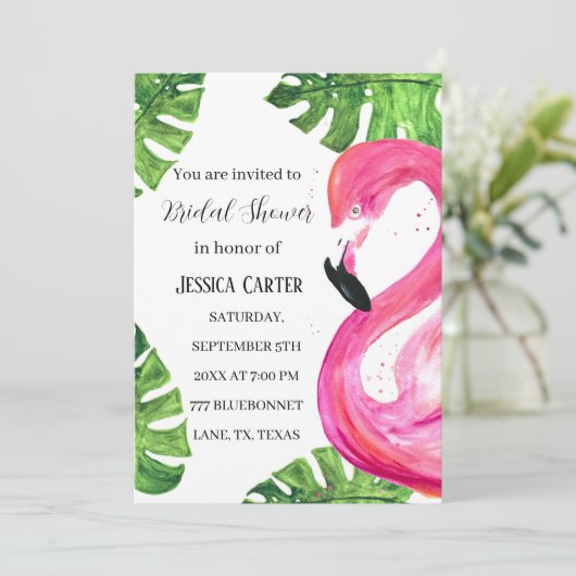 フラミンゴトロピカルサマー ハワイアン ブライダルシャワー 招待状 (スタンド正面)
