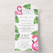 フラミンゴトロピカルハワイアンリーフフローラルウェディング オールインワン招待状 (内側)