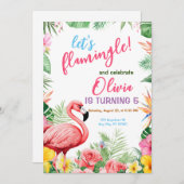  フラミンゴトロピカルバースデー招待状 サマーピンク 招待状 (正面/裏面)