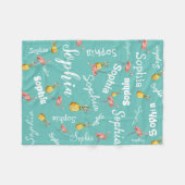 フラミンゴトロピカルパイナップルの女のパーソナライズされた子名 フリースブランケット (正面(横))