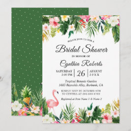 フラミンゴトロピカルパーム葉フローラブライダルシャワー 招待状