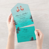 フラミンゴトロピカルビーチオールインワン結婚式招待状 オールインワン招待状 (貼ってはがせる)