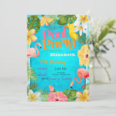フラミンゴトロピカルフラワープール誕生日パーティー 招待状 (スタンド正面)