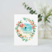 フラミンゴトロピカルリースビーチシーン新しいアドレス 案内ポストカード (スタンド正面)