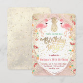 フラミンゴトロピカル誕生日 招待状 (正面/裏面)