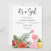 フラミンゴトロピカル　ガールベビーシャワー 招待状 (正面)