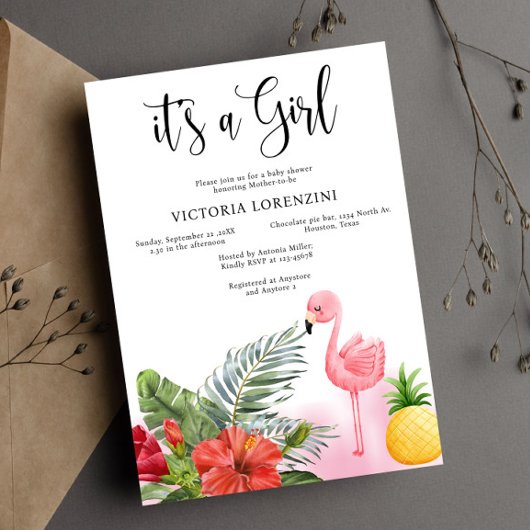 フラミンゴトロピカル　ガールベビーシャワー 招待状