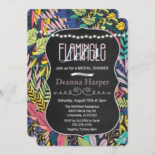 フラミンゴトロピカル ブライダルシャワー 招待状 (正面/裏面)