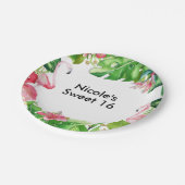 フラミンゴトロピックスサマーバースデーパエレガントーティ ペーパープレート (アングル)