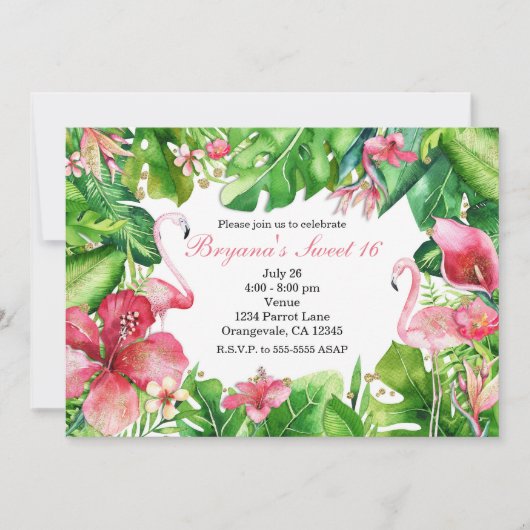 フラミンゴトロピックスサマーバースデーパーティ招待状 招待状 (正面)