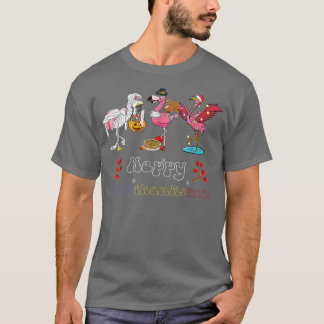 フラミンゴハッピーハロサンクスマスハローウィーン Tシャツ