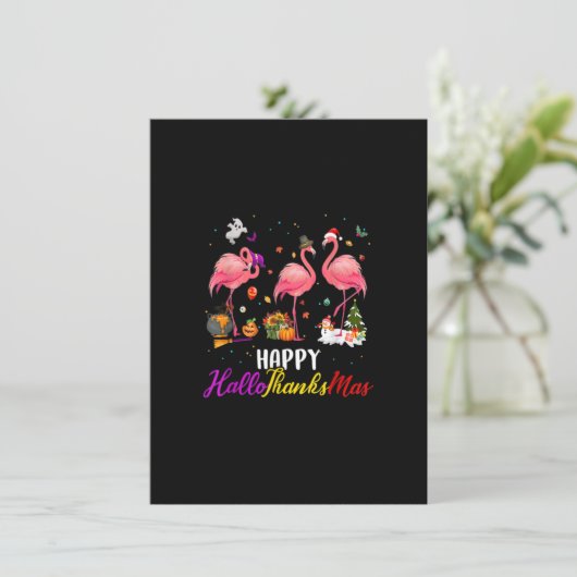 フラミンゴハッピーハローサンキューマスサンクスギビングクリスマス 招待状 (スタンド正面)