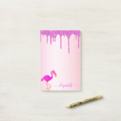 フラミンゴバラ金ゴールドパープルグリッタードリップモノグラム ポストイット (デスク上)