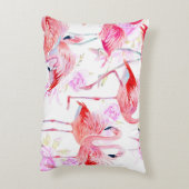 フラミンゴバラ:水彩鳥フローラ アクセントクッション (裏面(縦))