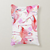 フラミンゴバラ:水彩鳥フローラ アクセントクッション (正面(垂直))