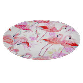 フラミンゴバラ:水彩鳥フローラ カッティングボード (角)