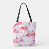 フラミンゴバラ：水彩鳥フローラ トートバッグ (裏面)