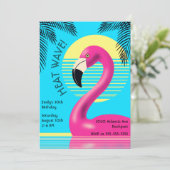 フラミンゴバースデーパーティトロピカルピンクサマーレトロ 招待状 (スタンド正面)