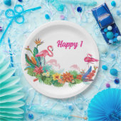 フラミンゴバースデーパーティープレート ペーパープレート (パーティー)