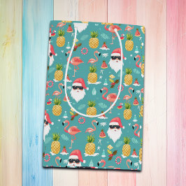 フラミンゴバーズサンタクロース7月のクリスマスパーティー ミディアムペーパーバッグ