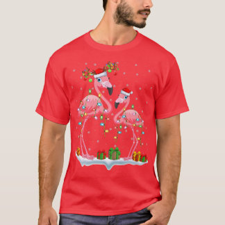フラミンゴバードラバークリスマスライトサンタフラミンゴチャール Tシャツ