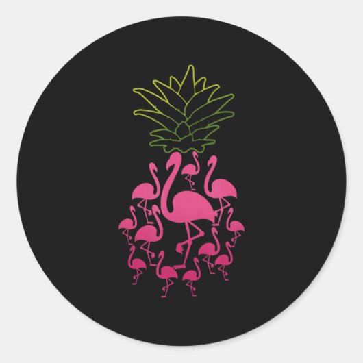 フラミンゴパイナップルかわいい熱帯性動物のフルーツガール ラウンドシール (正面)