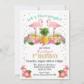 フラミンゴパイナップルと熱帯フローラ誕生日 招待状 (正面)