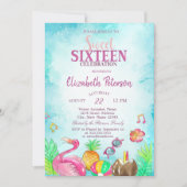 フラミンゴパイナップルサマープールスウィート16 招待状 (正面)