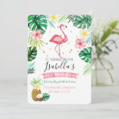 フラミンゴパイナップル誕生日パーティーへの招待 招待状 (スタンド正面)
