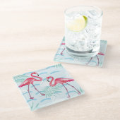 フラミンゴパターン2 ガラスコースター (アングル)