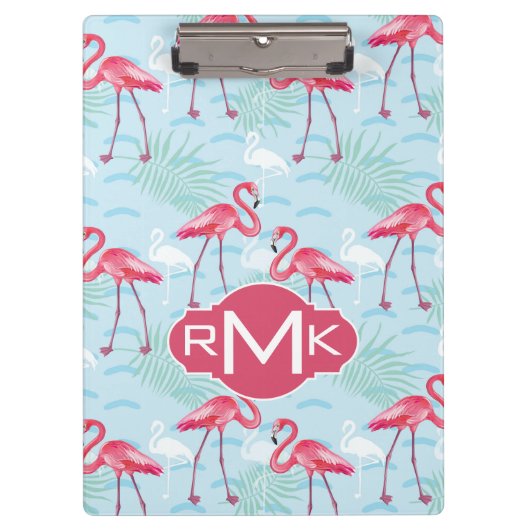 フラミンゴパターン|モノグラム クリップボード (正面)