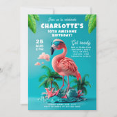 フラミンゴパラダイストロピカルお祝いバッシュ 招待状 (正面)