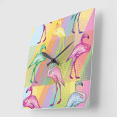 フラミンゴパレード スクエア壁時計 (傾斜)