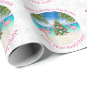 フラミンゴパーソナライズされたトロピカルクリスマスツリー ラッピングペーパー (ロールコーナー)