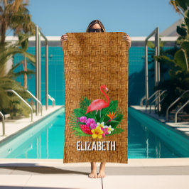 フラミンゴパーソナライズされたフローラウィッカープリント ビーチタオル